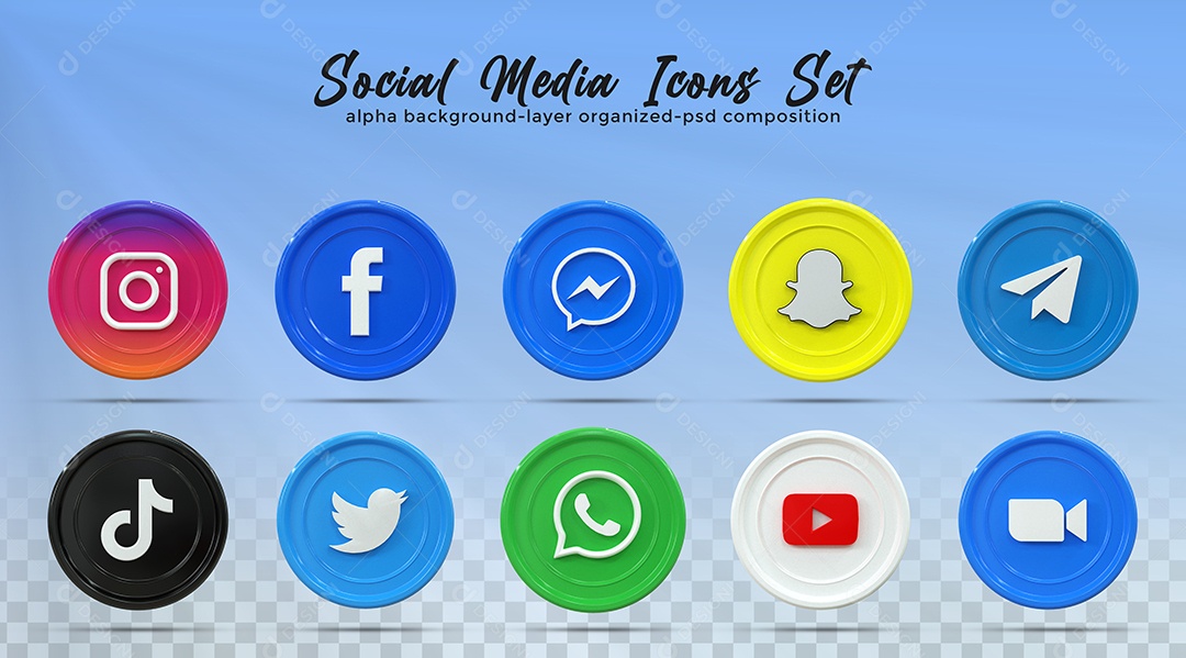 Ícones de Redes Sociais Instagram Facebook Whatsapp Youtube Zoom Elemento PSD