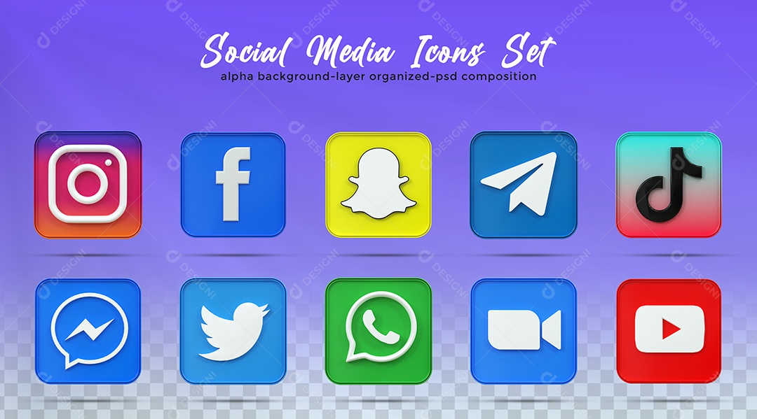 Ícones de Redes Sociais Instagram Facebook Whatsapp Youtube Zoom Elemento PSD