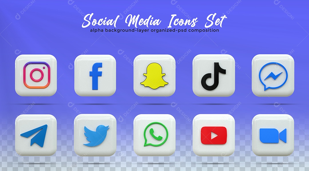 Ícones de Redes Sociais Instagram Facebook Whatsapp Youtube Zoom Elemento PSD
