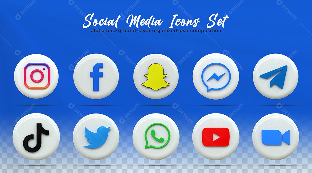Ícones de Redes Sociais Instagram Facebook Whatsapp Youtube Zoom Elemento PSD