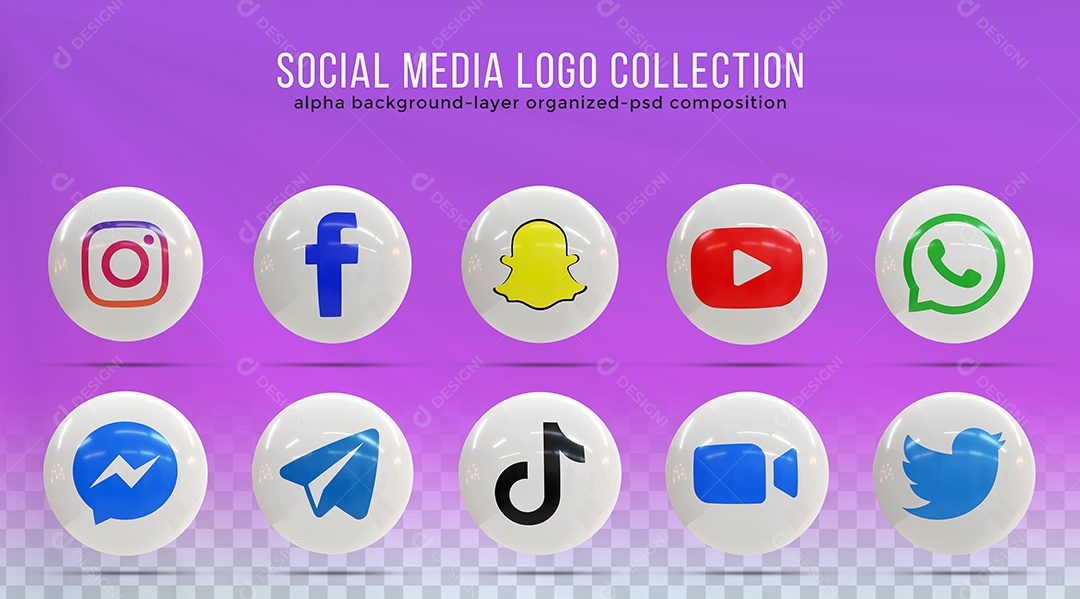 Ícones de Redes Sociais Instagram Facebook Whatsapp Youtube Zoom Elemento PSD