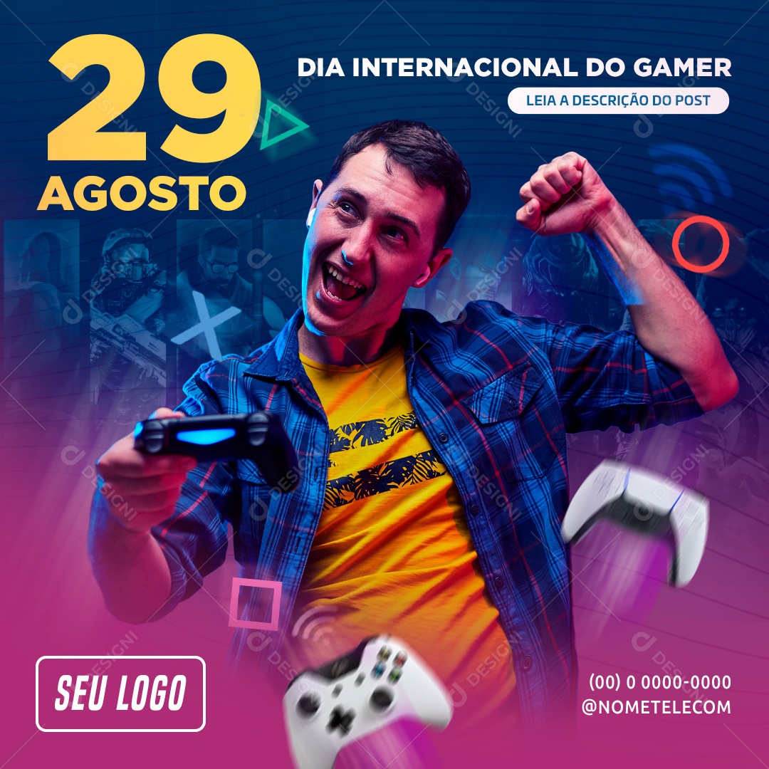 Social Media 29 de Agosto Dia Internacional do Gamer PSD Editável