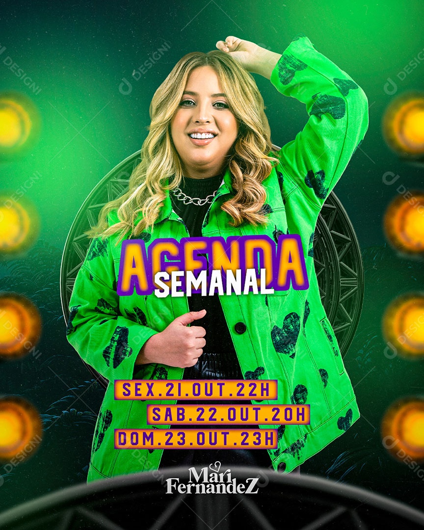 Flyer Show Agenda Semanal Mari Fernandez Social Media PSD Editável
