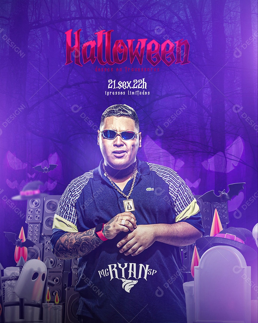 Flyer Show Halloween MC Ryan Social Media PSD Editável
