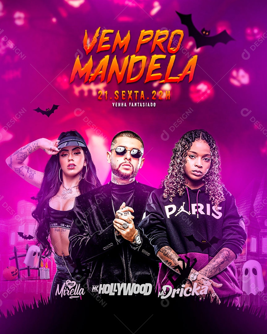 Flyer Halloween MC Mirella MC Hollywood e MC Dricka Social Media PSD Editável