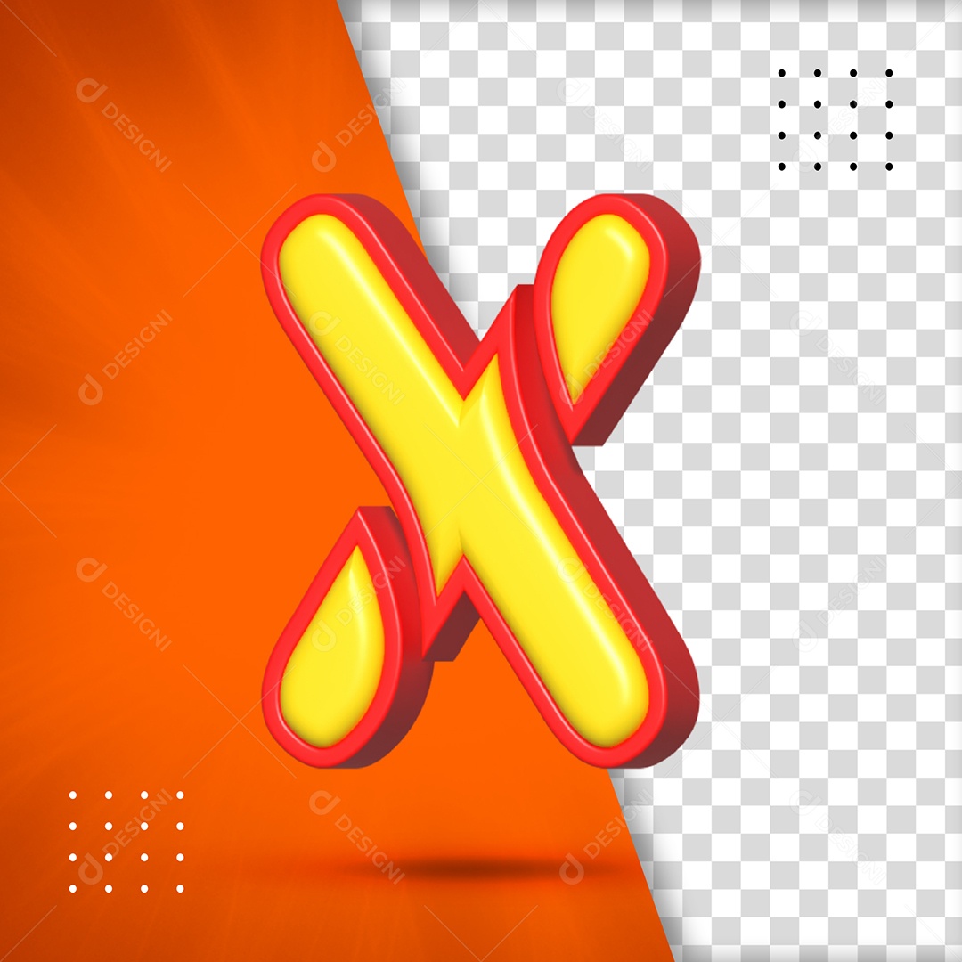 Letra X Amarelo Com Textura Vermelha Elemento 3D Para Composição PSD