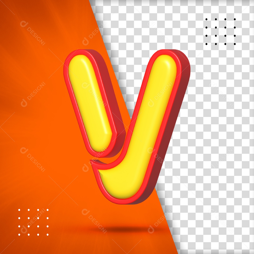 Letra V Amarelo Com Textura Vermelha Elemento 3D Para Composição PSD