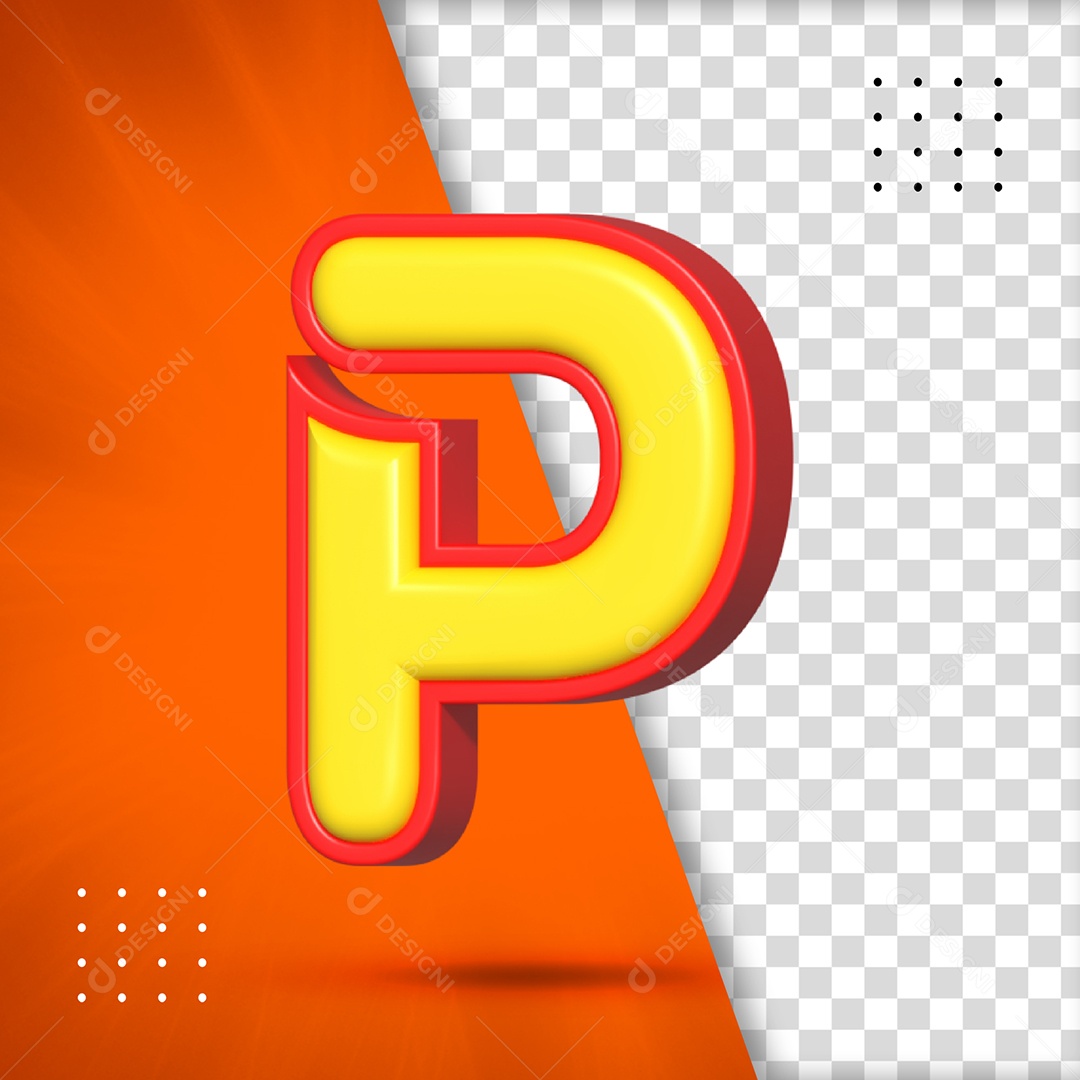 Letra P Amarelo Com Textura Vermelha Elemento 3D Para Composição PSD