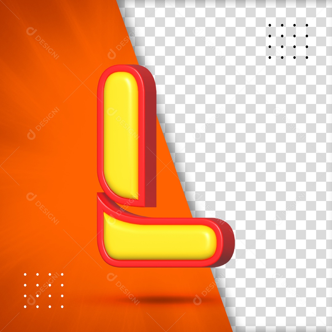 Letra L Amarelo Com Textura Vermelha Elemento 3D Para Composição PSD
