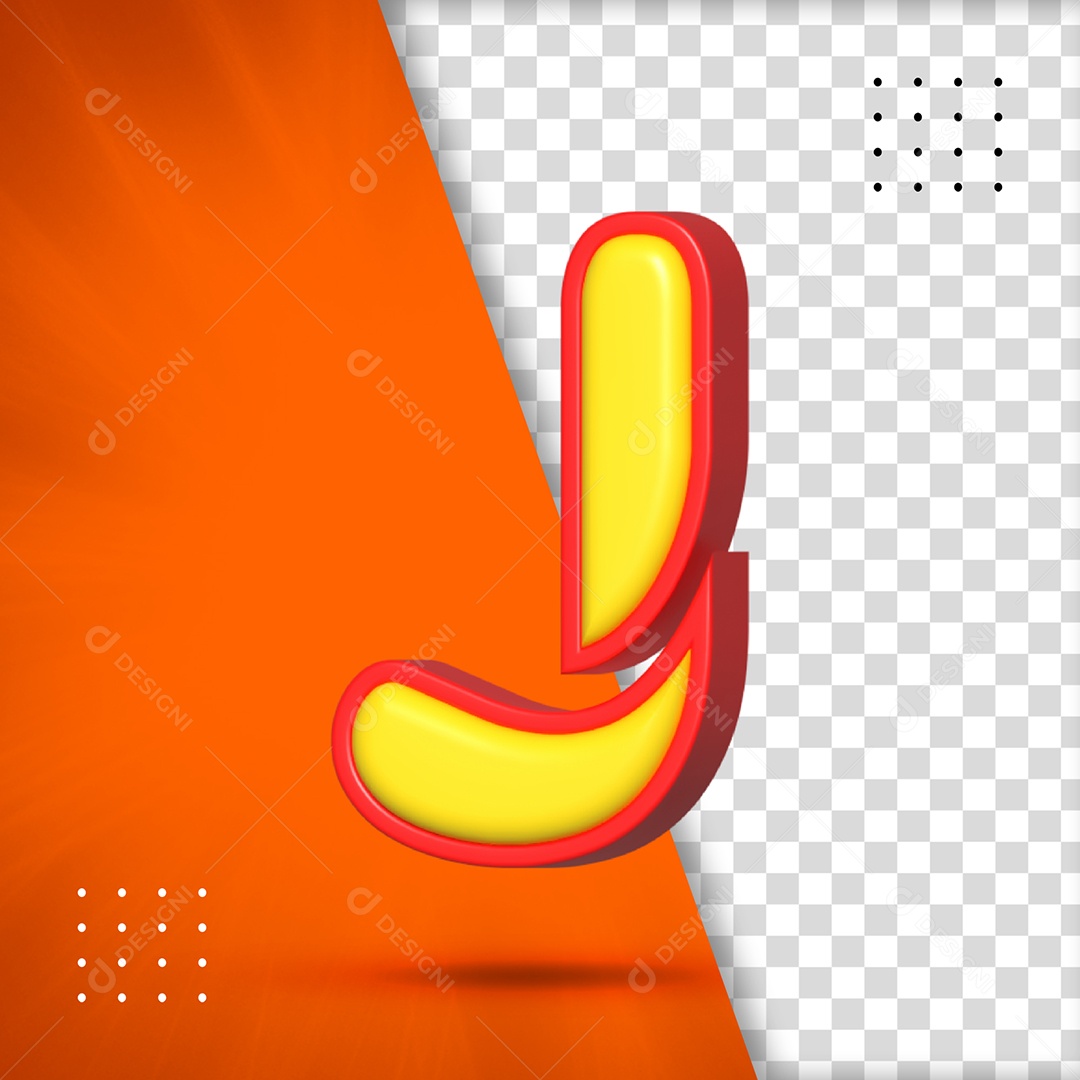 Letra J Amarelo Com Textura Vermelha Elemento 3D Para Composição PSD