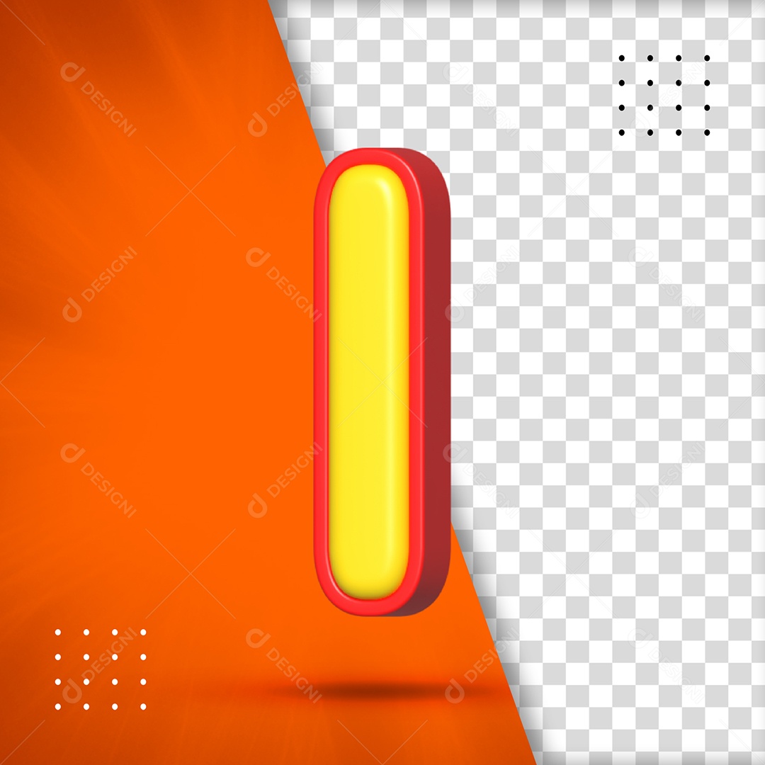 Letra I Amarelo Com Textura Vermelha Elemento 3D Para Composição PSD