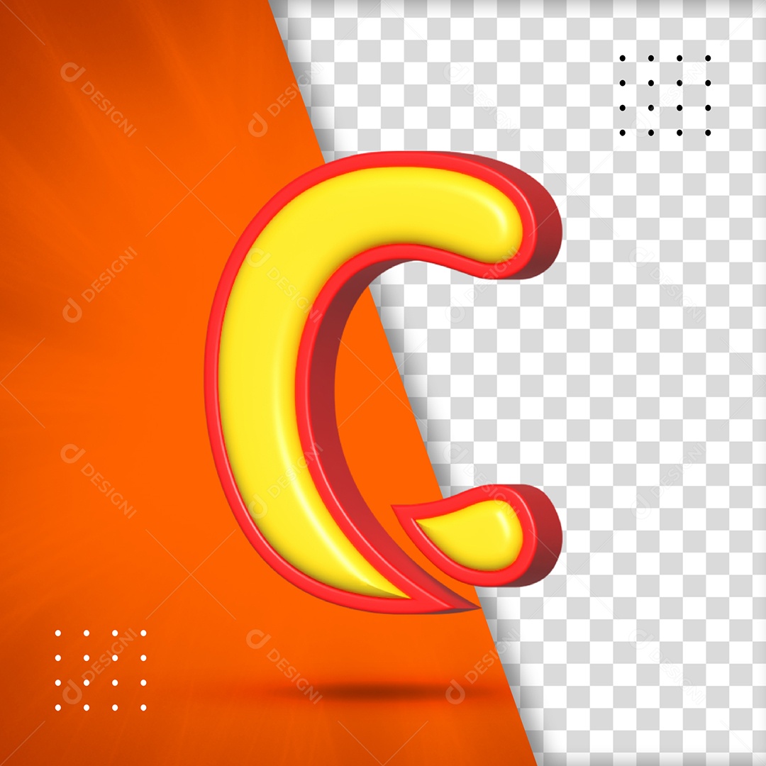 Letra C Amarelo Com Textura Vermelha Elemento 3D Para Composição PSD