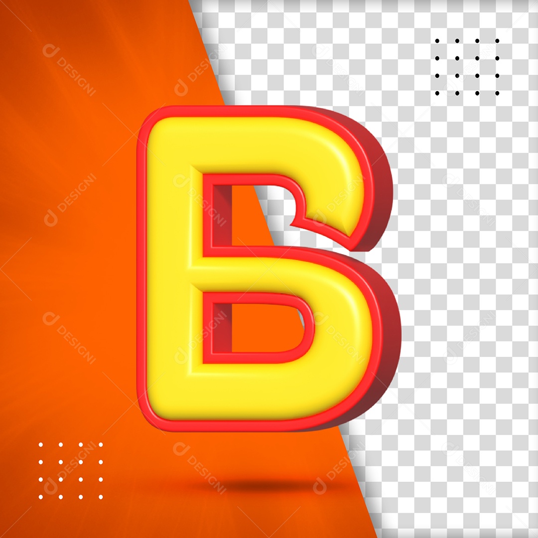Letra B Amarelo Com Textura Vermelha Elemento 3D Para Composição PSD