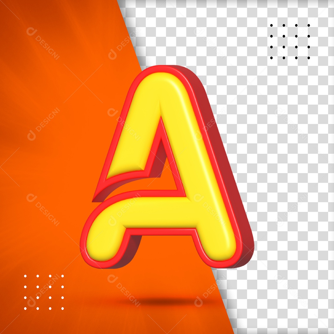Letra A Amarelo Com Textura Vermelha Elemento 3D Para Composição PSD