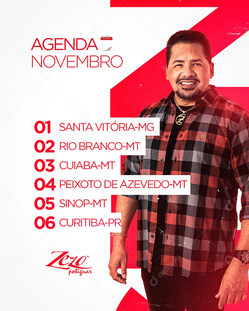 Flyer Agenda Novembro Zezo Potiguar Social Media PSD Editável