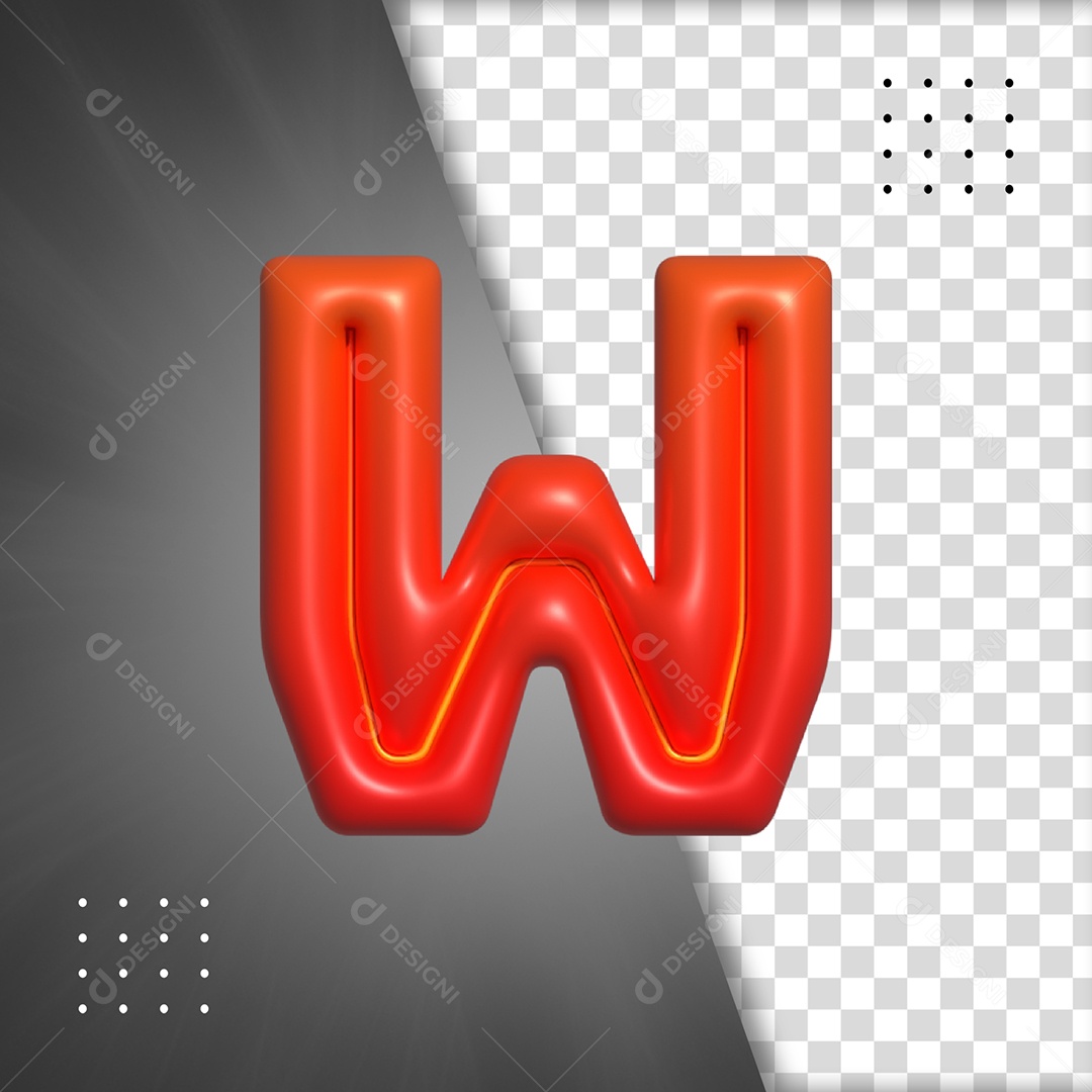 Letra W Vermelho Elemento 3D Para Composição PSD