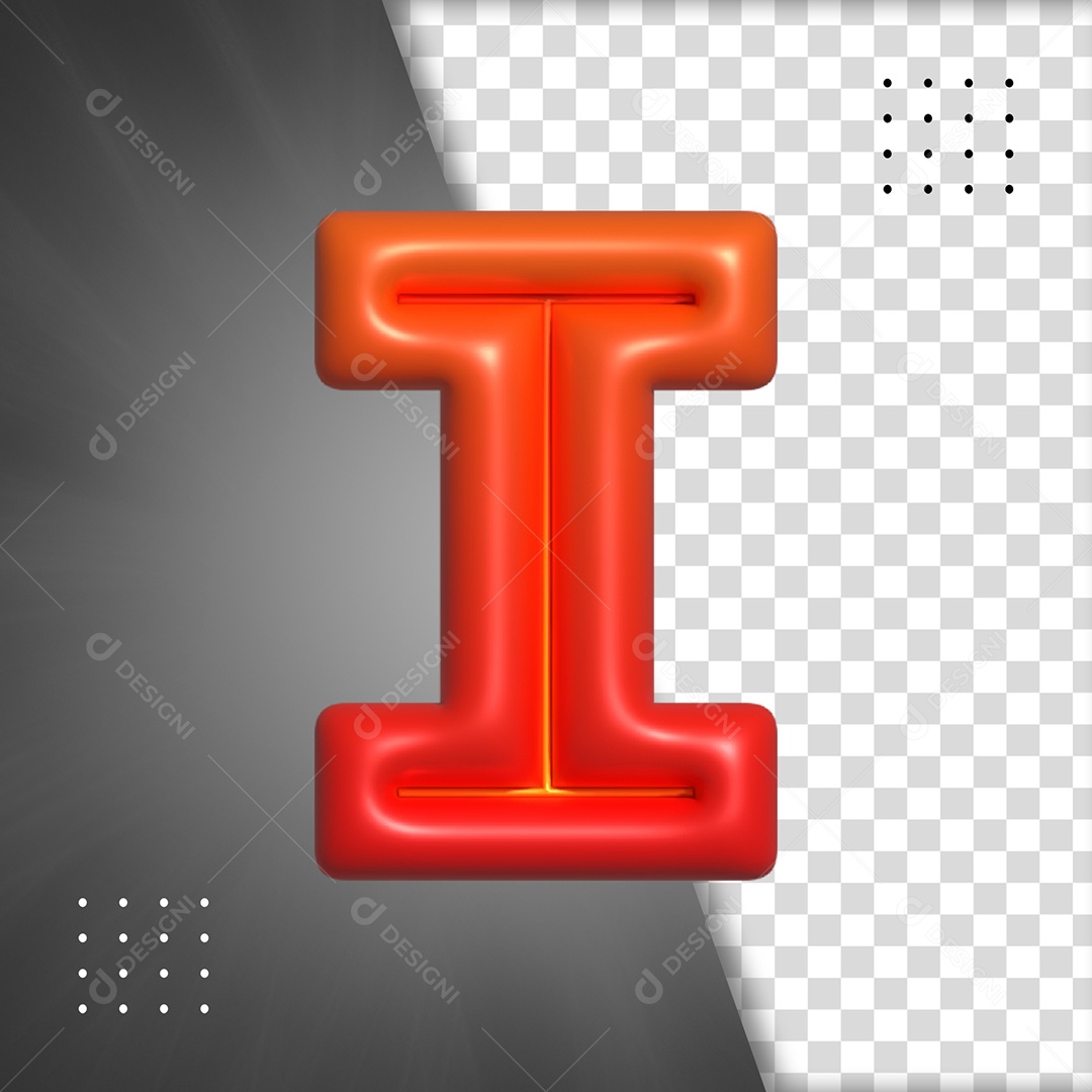 Letra I Vermelho Elemento 3D Para Composição PSD