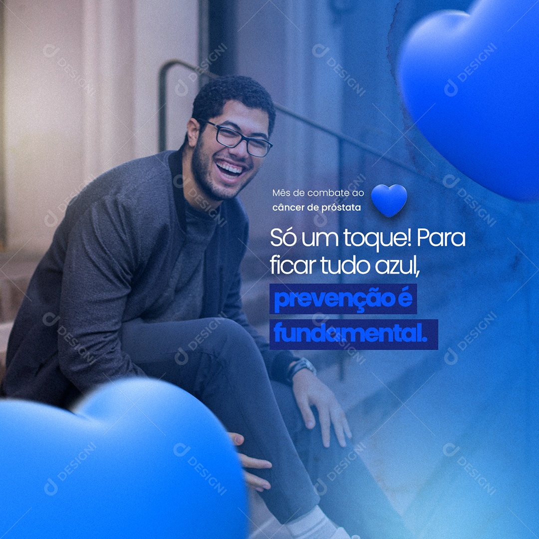 Só Um Toque Para Ficar Tudo Azul Prevenção é Fundamental Novembro Azul Social Media PSD Editável