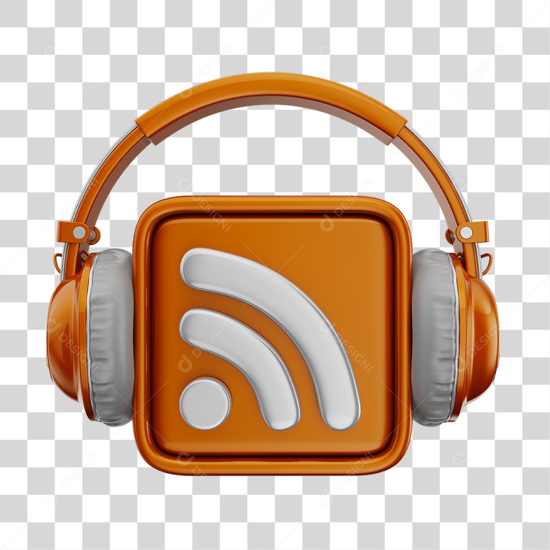 Elemento 3D Podcast Laranja Reprodução de Aúdio e Transmissão PNG