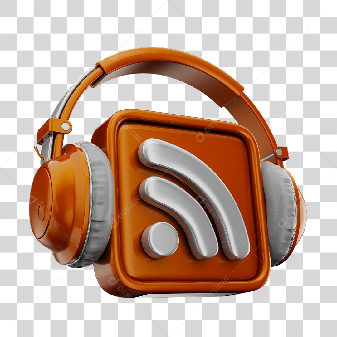 Elemento 3D Podcast Laranja Reprodução de Aúdio e Transmissão PNG