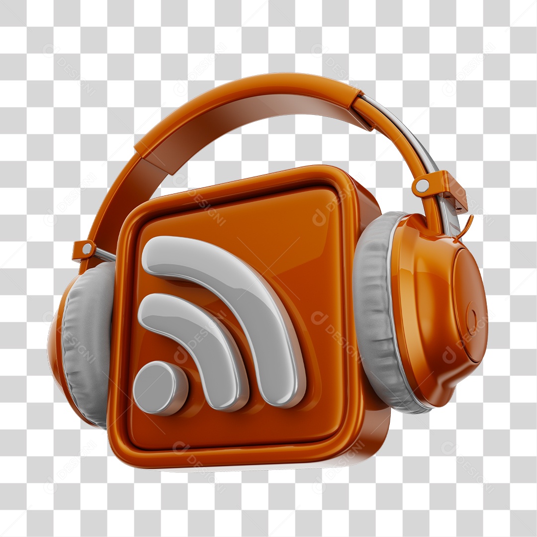 Elemento 3D Podcast Laranja Reprodução de Aúdio e Transmissão PNG