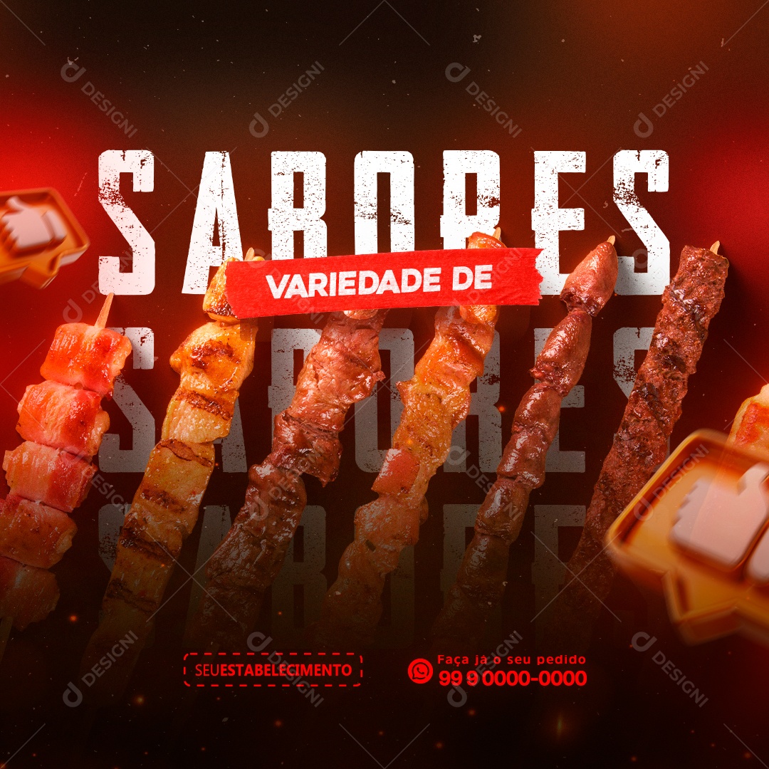 Variedade de Sabores Churrascaria Social Media PSD Editável