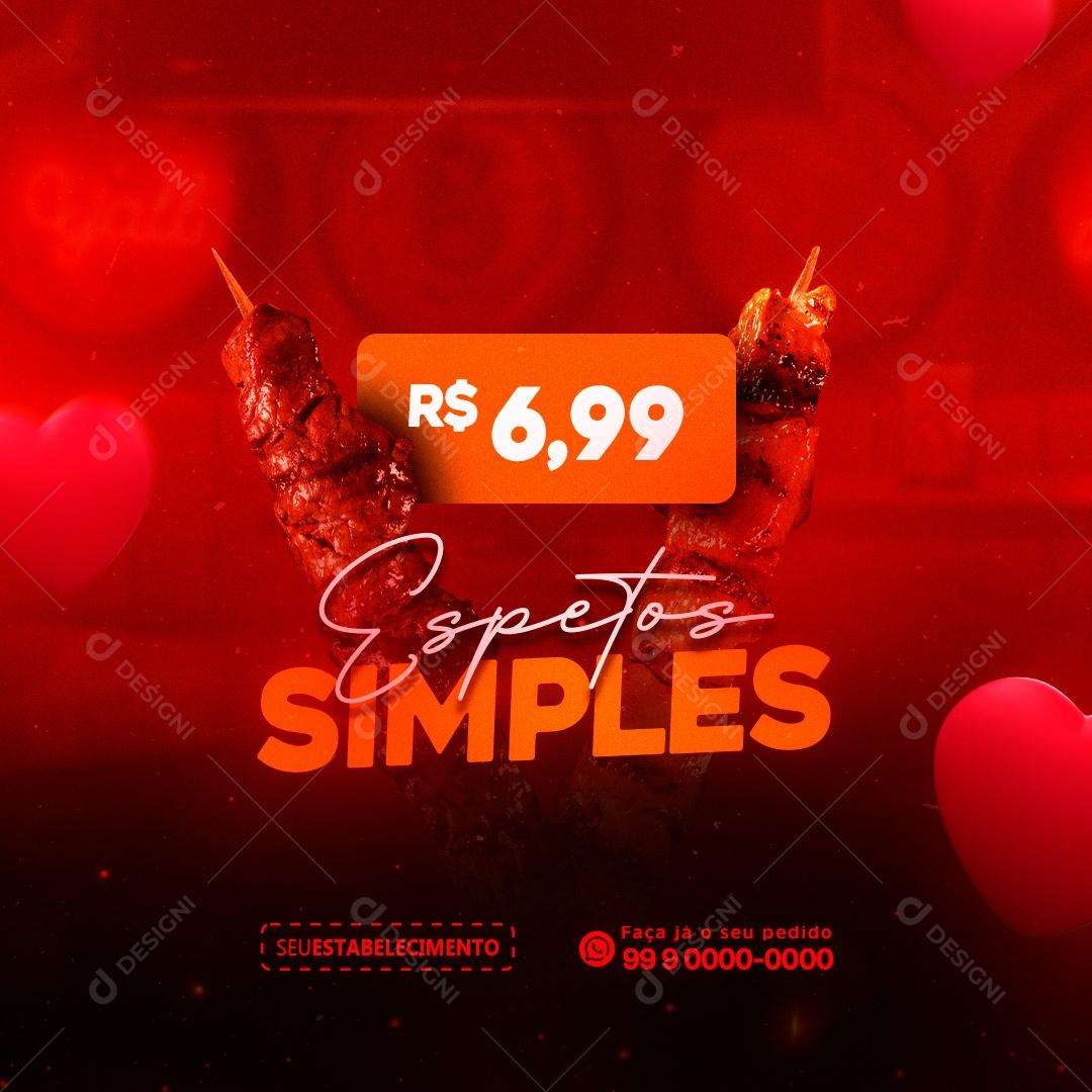 Espetos Simples 6,99 Churrascaria Social Media PSD Editável