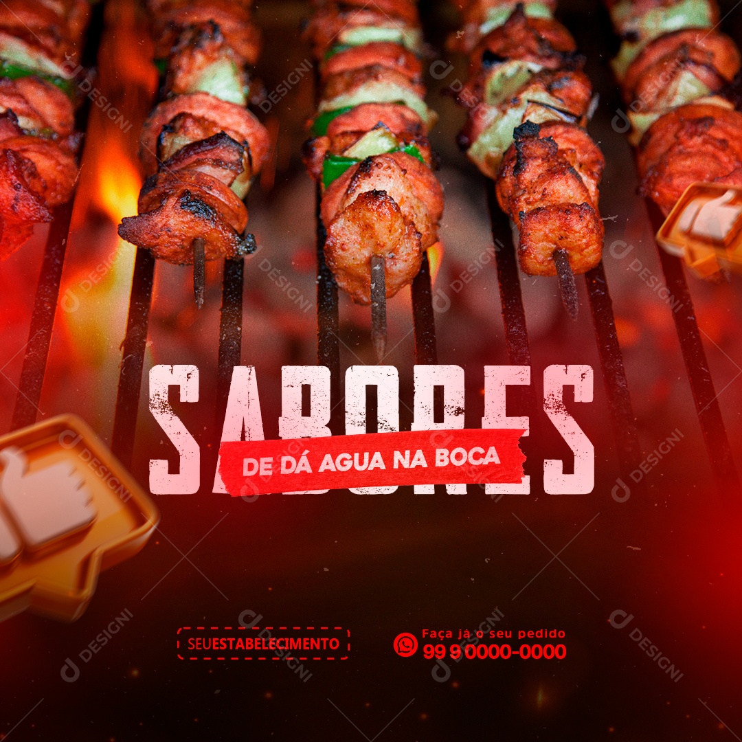Sabores de Dá Agua na Boca Churrascaria Social Media PSD Editável