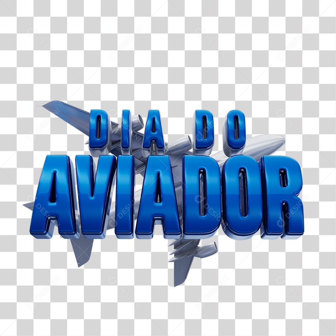 Dia do Aviador Texto 3D Azul PNG