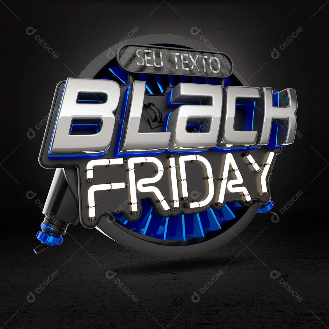 Black Friday Selo 3D Com Luz Neon Branco para Composição PSD