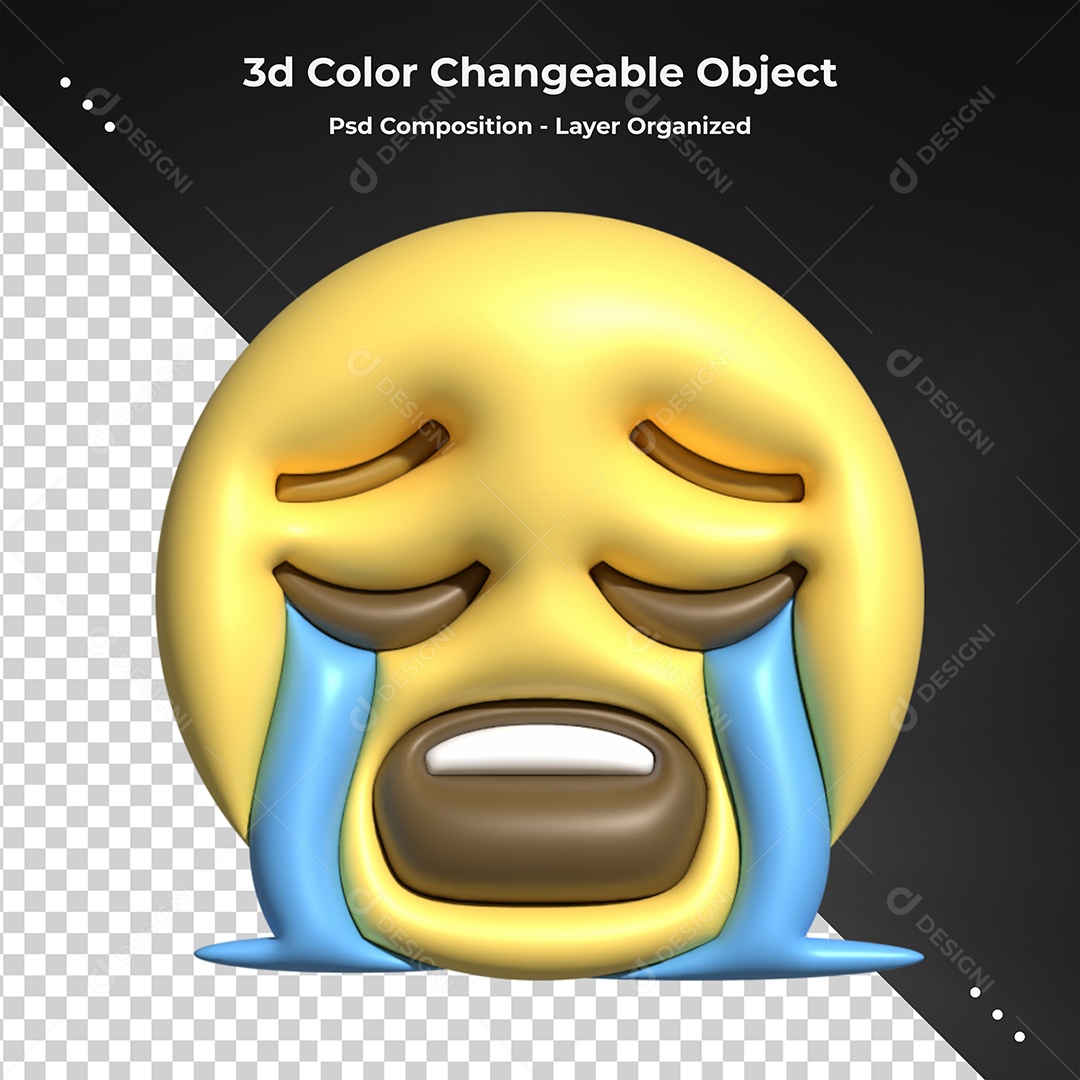 Emoji Chorando Elemento 3D para Composição PSD