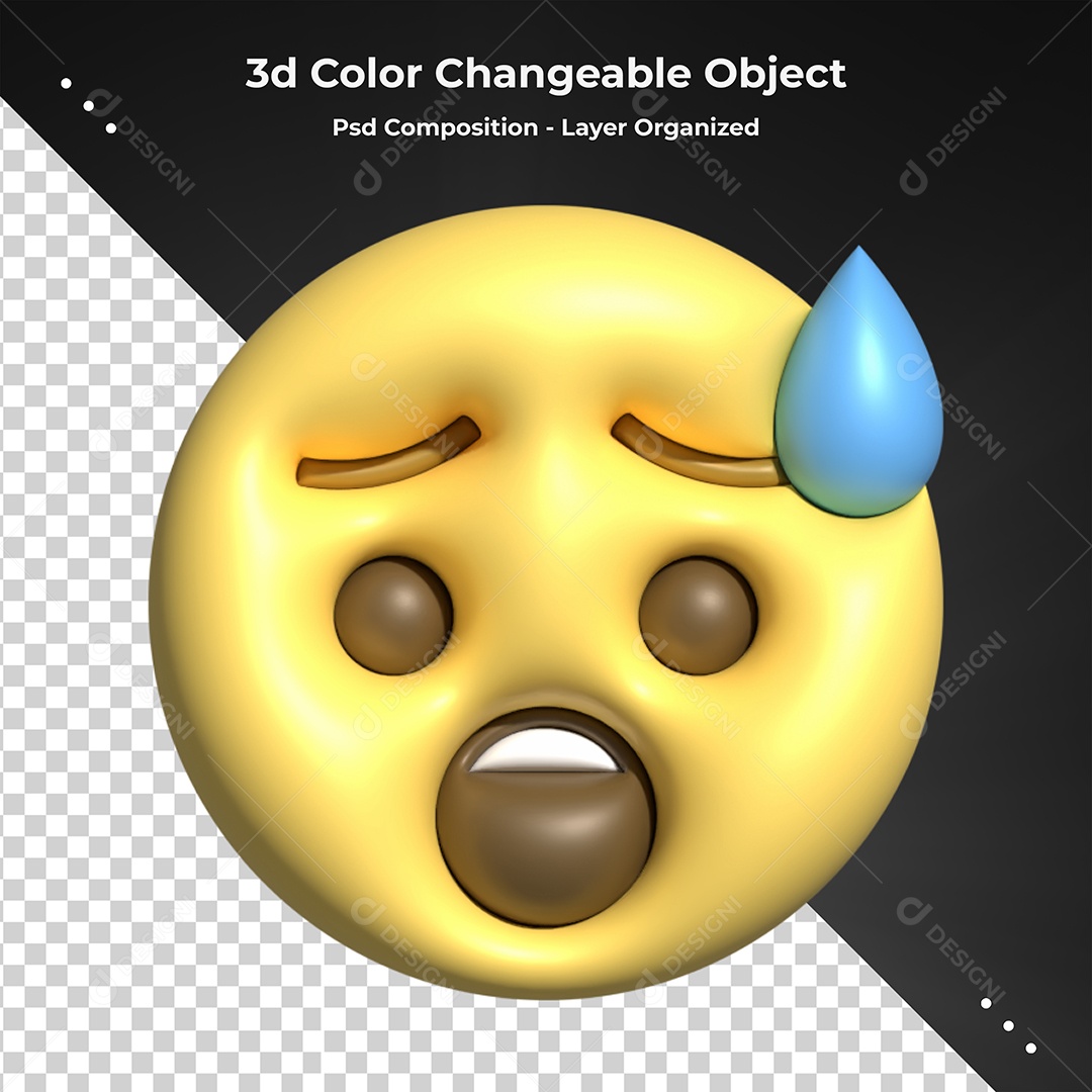 Emoji de Aliviado Elemento 3D para Composição PSD