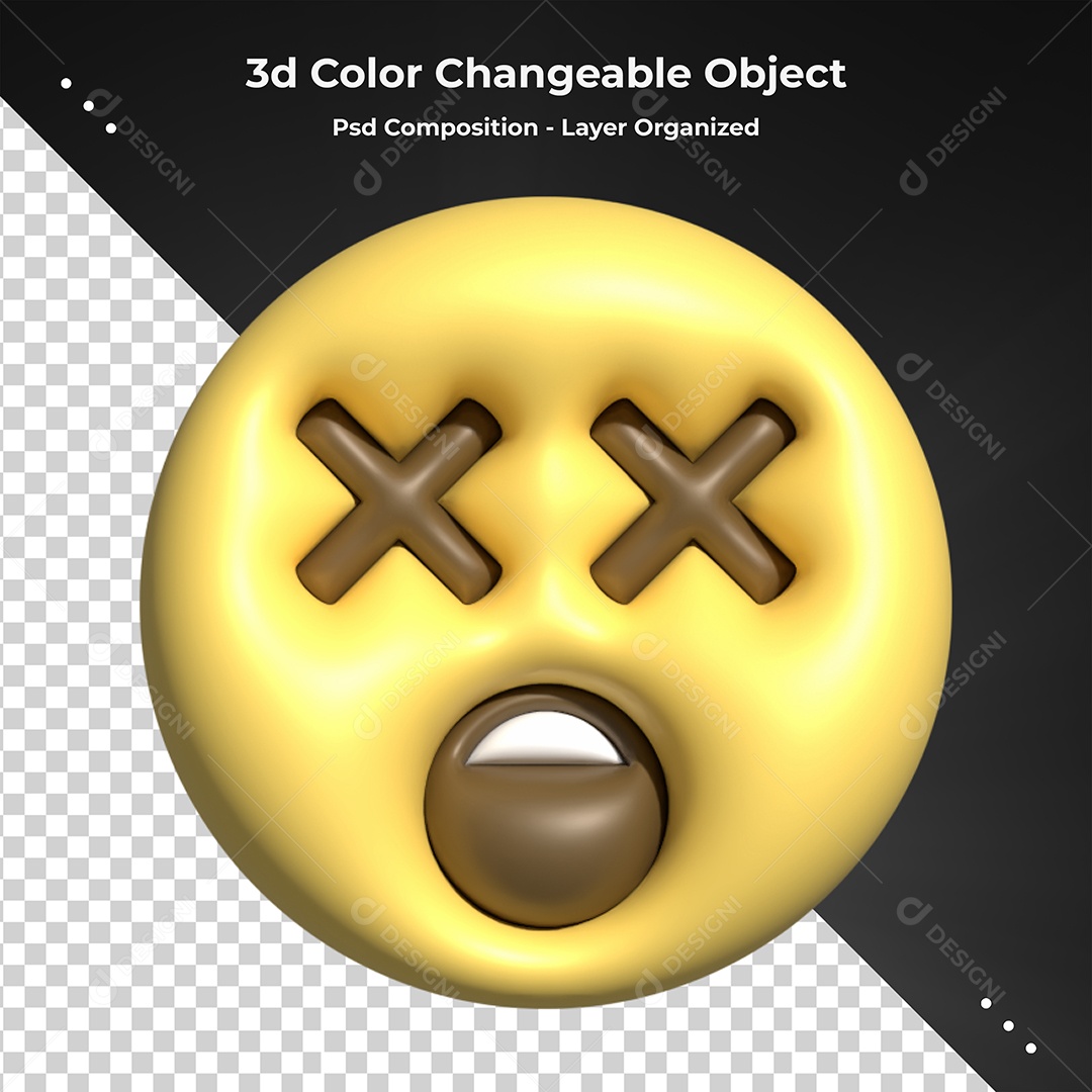 Emoji de Ressacar com Dois X nos Olhos Elemento 3D para Composição PSD