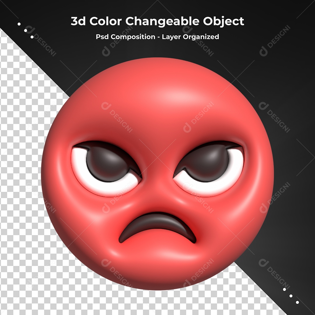 Emoji Bravo Todo Vermelho Elemento 3D para Composição PSD