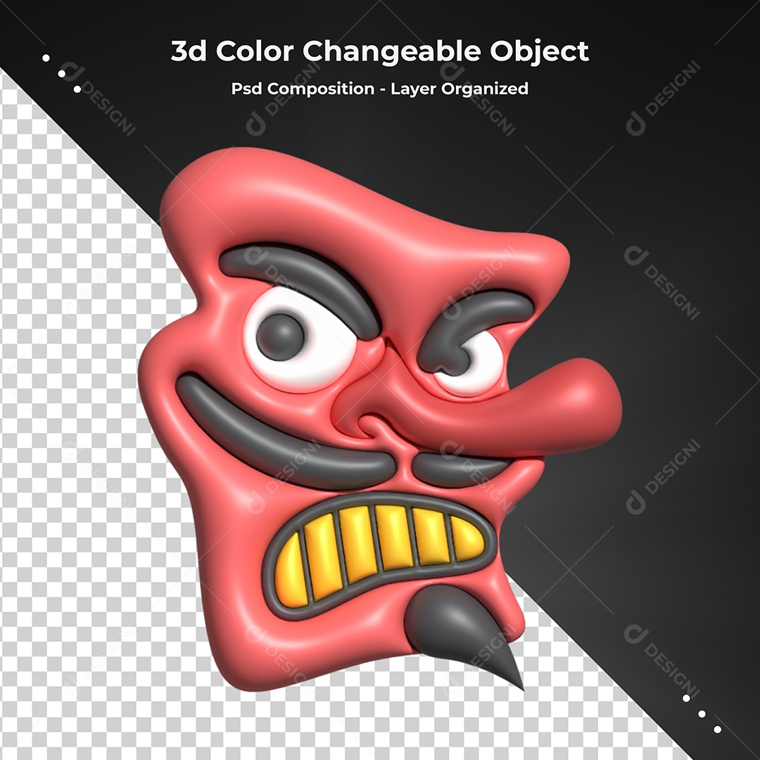 Emoji de Mascara Vermelha Elemento 3D para Composição PSD