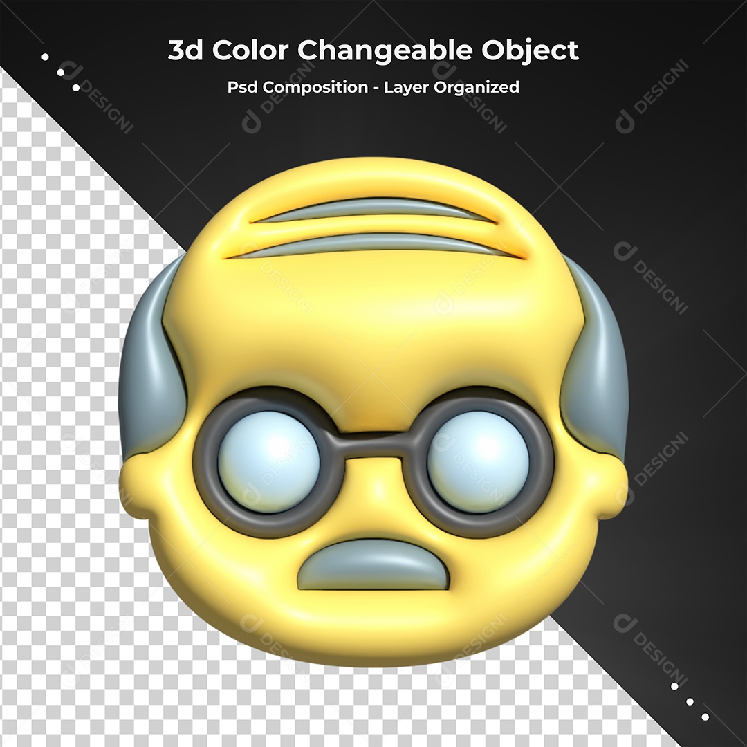 Emoji de Vovô Elemento 3D para Composição PSD