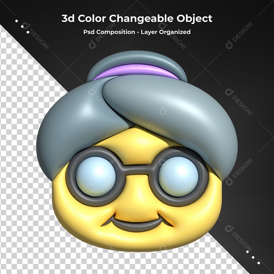 Emoji de Vovó Elemento 3D para Composição PSD