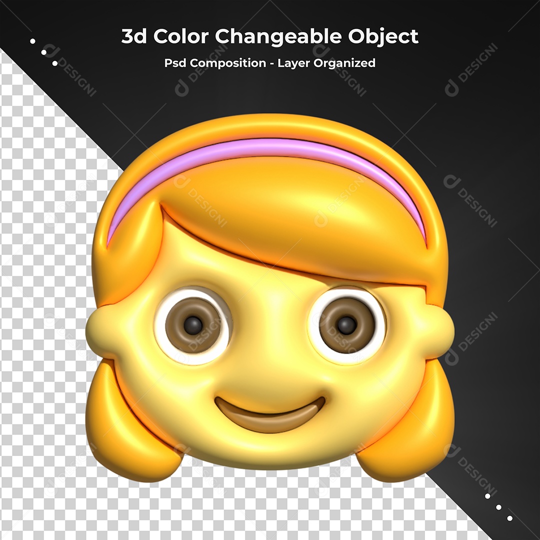 Emoji de Menina Elemento 3D para Composição PSD