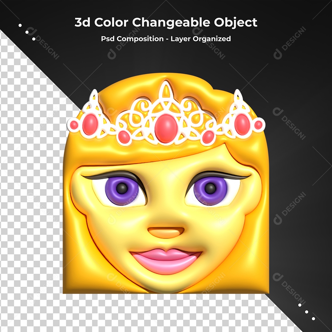 Emoji de Princesa Elemento 3D para Composição PSD