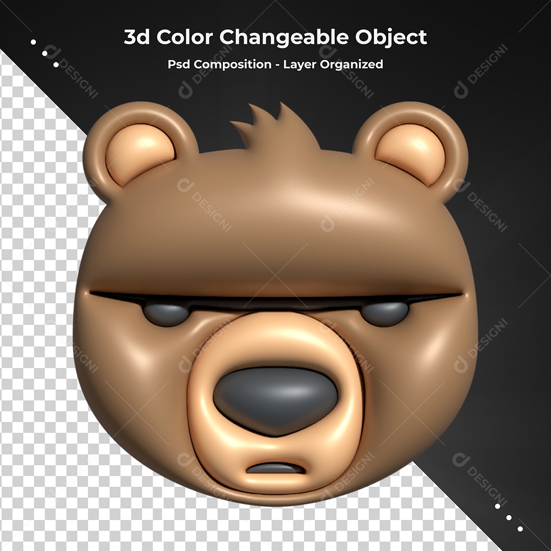 Emoji de Urso Elemento 3D para Composição PSD