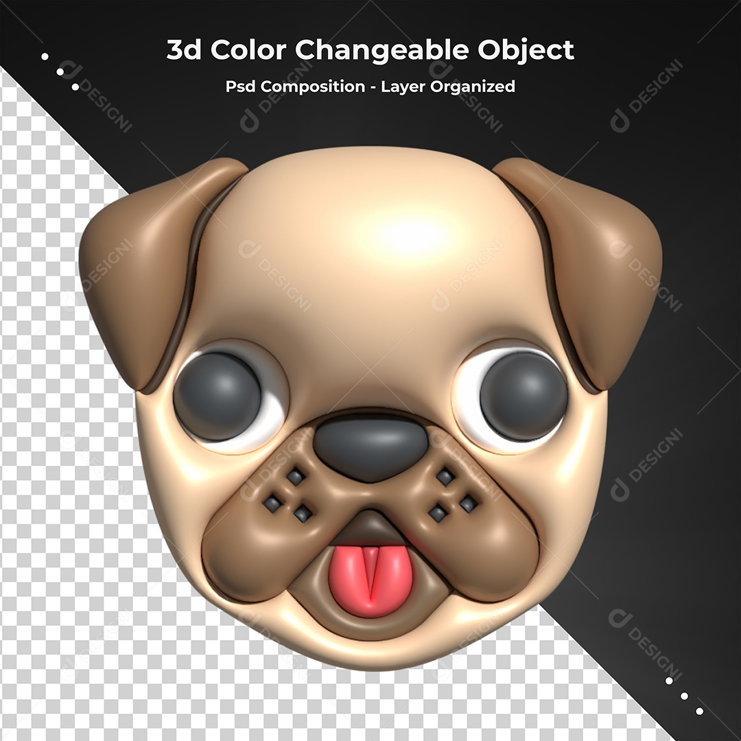 Emoji de Cachorro Elemento 3D para Composição PSD
