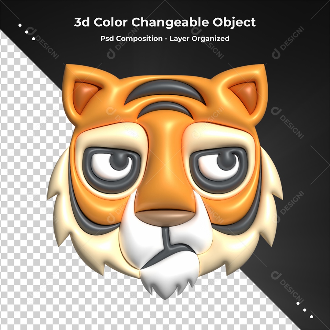 Emoji de Tigre Elemento 3D para Composição PSD