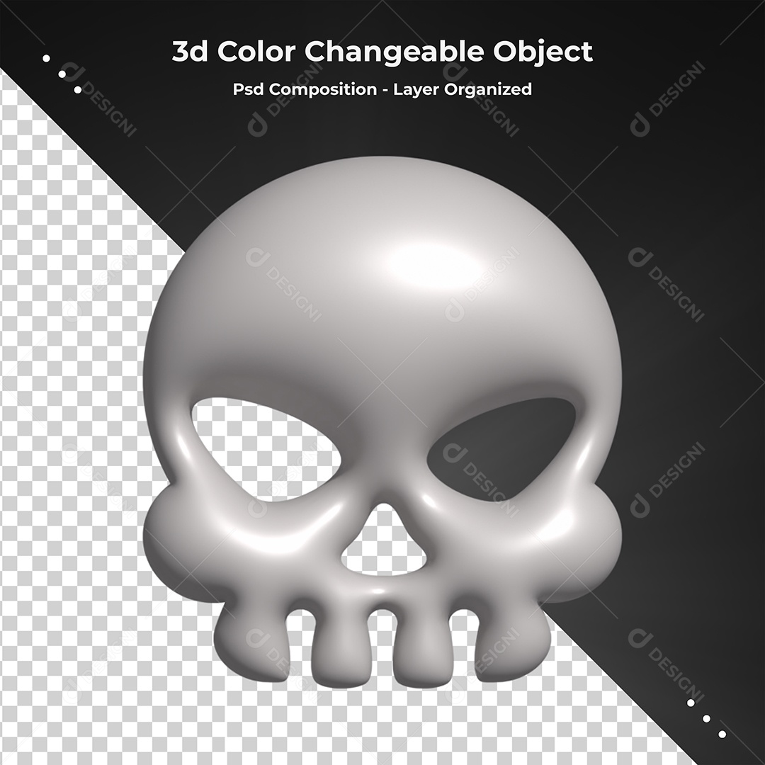 Emoji de Caveira Elemento 3D para Composição PSD