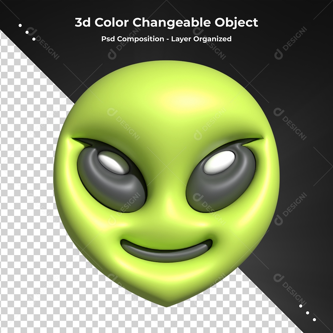 Emoji de Alien Elemento 3D para Composição PSD