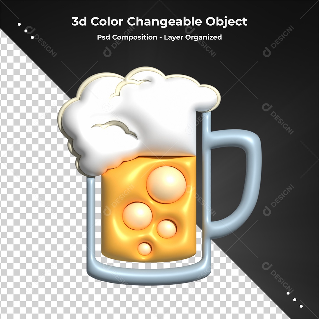 Emoji de Cerveja Elemento 3D para Composição PSD