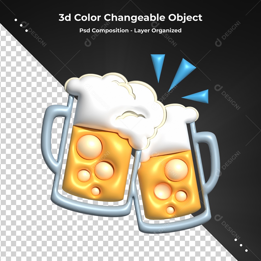 Emoji de Cerveja Elemento 3D para Composição PSD