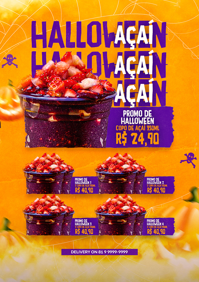 Modelo de Cardápio Açaíteria Halloween Açaí Promo PSD Editável
