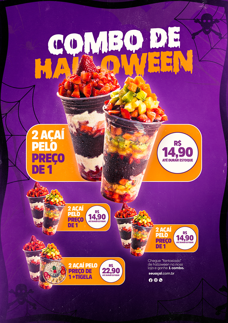 Modelo de Cardápio Açaíteria Combo de Halloween PSD Editável
