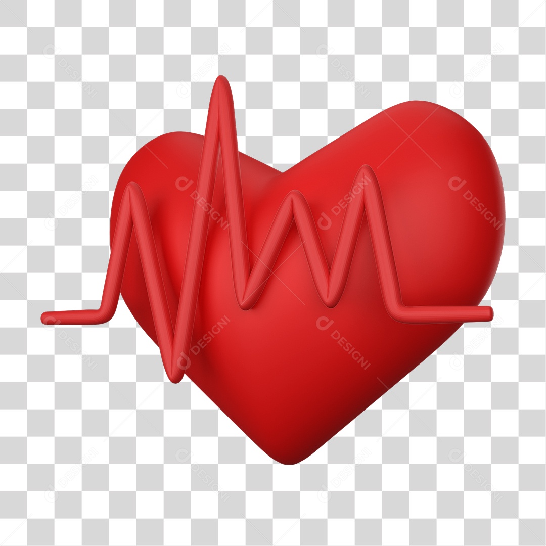 Coração Vermelho Ilustrando Batimento Cárdico PNG Transparente