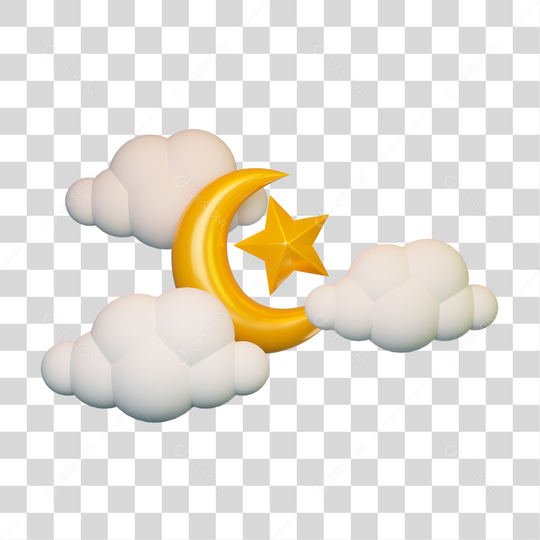 Nuvem, Estrela e Lua PNG Transparente